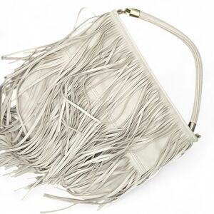 H&M Fringe Boho Western Purse Handbag Shoulder Bag Faux Suede White